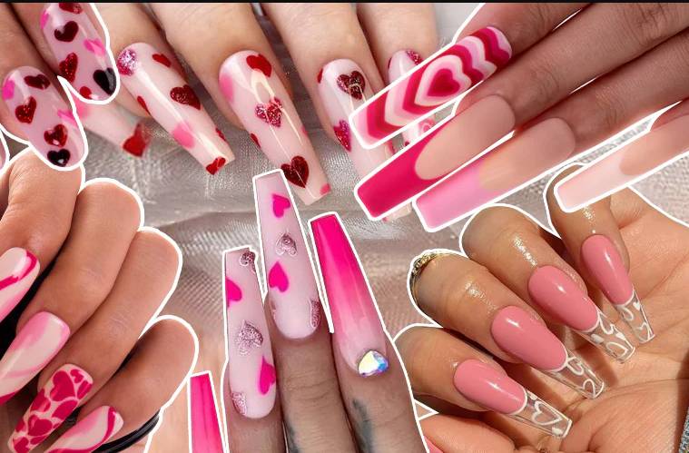 Pink valentines day nails Design 2025