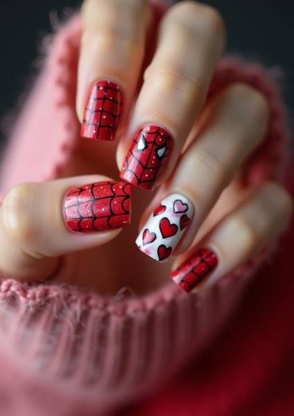 Red valentines day nails Design Images